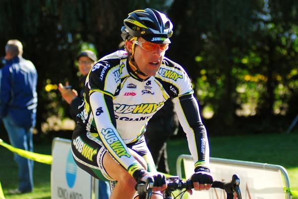 Paul Odlin crossing finish line first at Forrest GrapeRide today